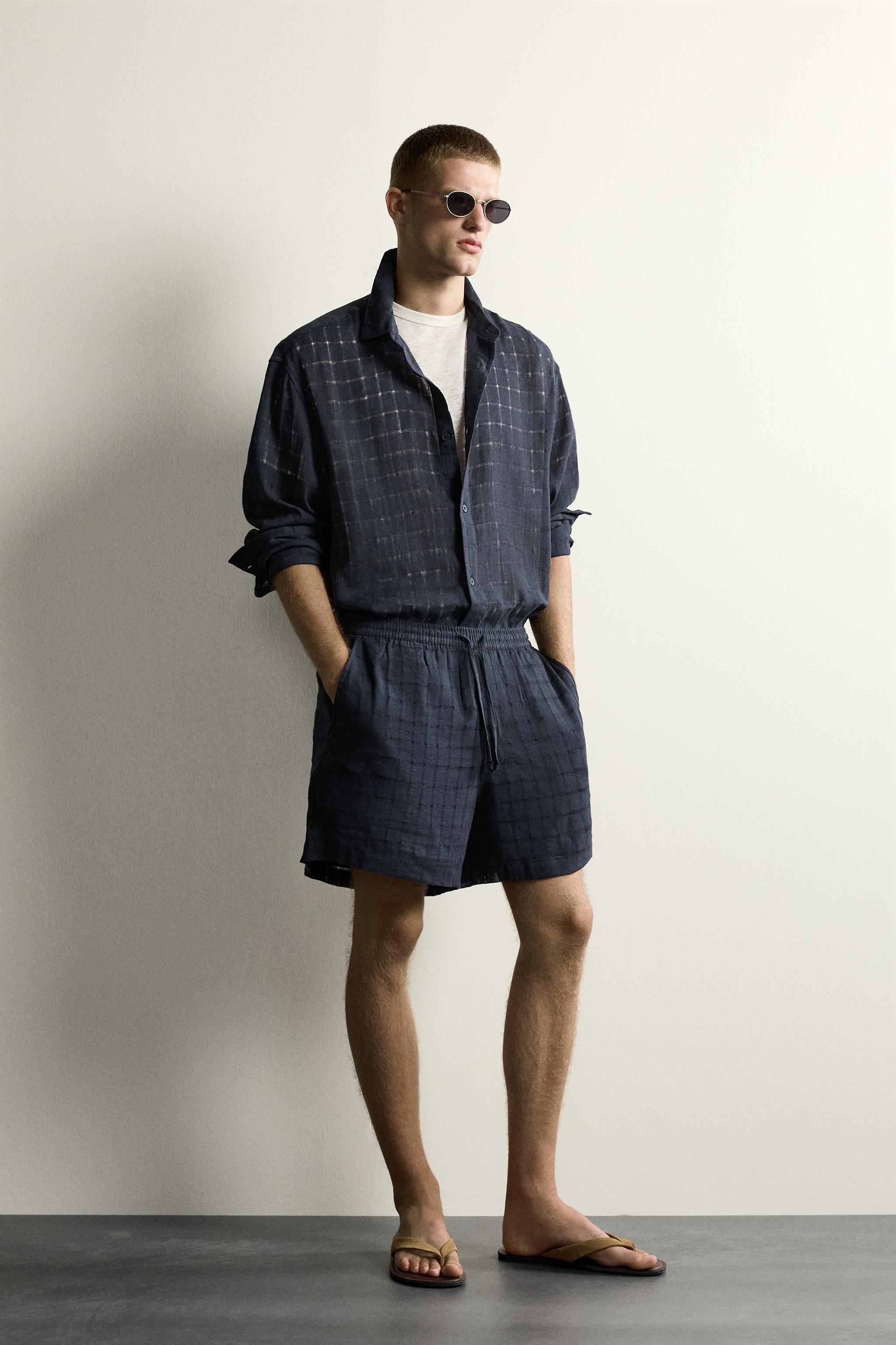 CHEMISE RELAXED FIT JACQUARD CARREAUX LIN/COTON